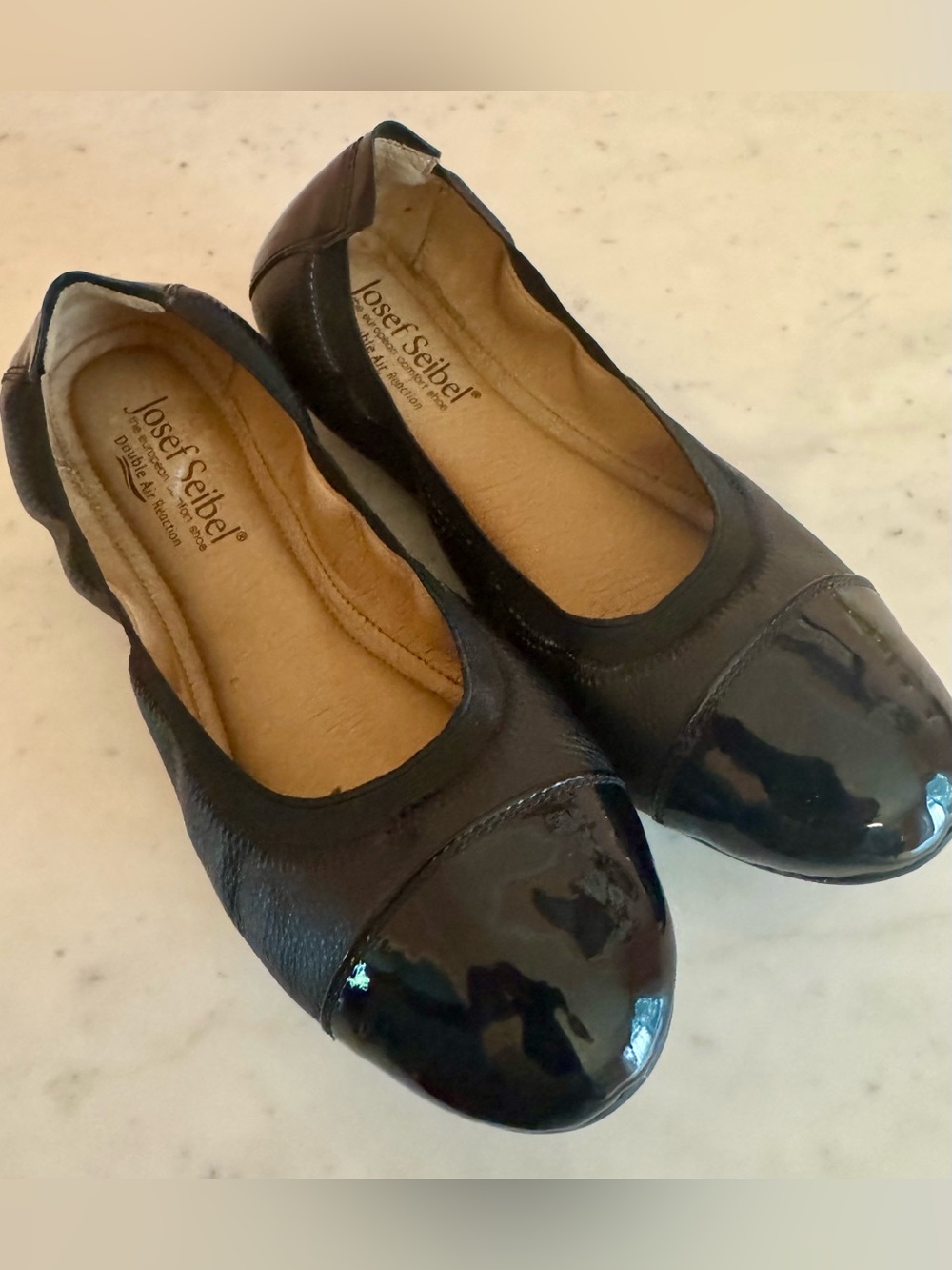 NEW Josef Seibel “Pippa” Ballet Flats, Black Leather, Patent Detail, Size 38 (7)